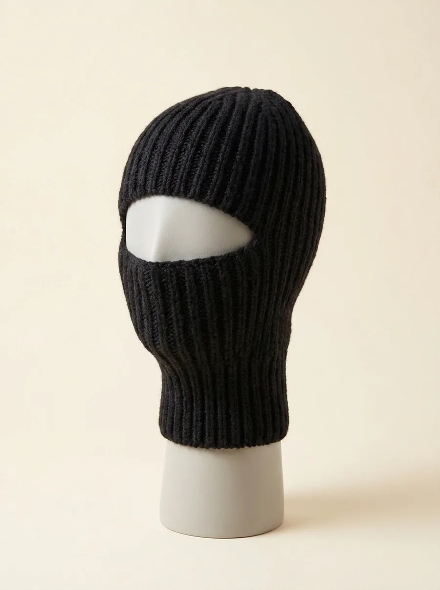 Balaclava Schwarz — Musterstück auf dem Arbeitstisch der Manufaktur